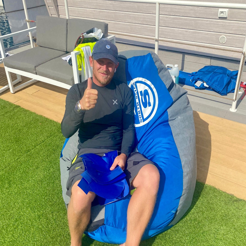 Up-cycled sailcloth and canvas into a comfy beanbag