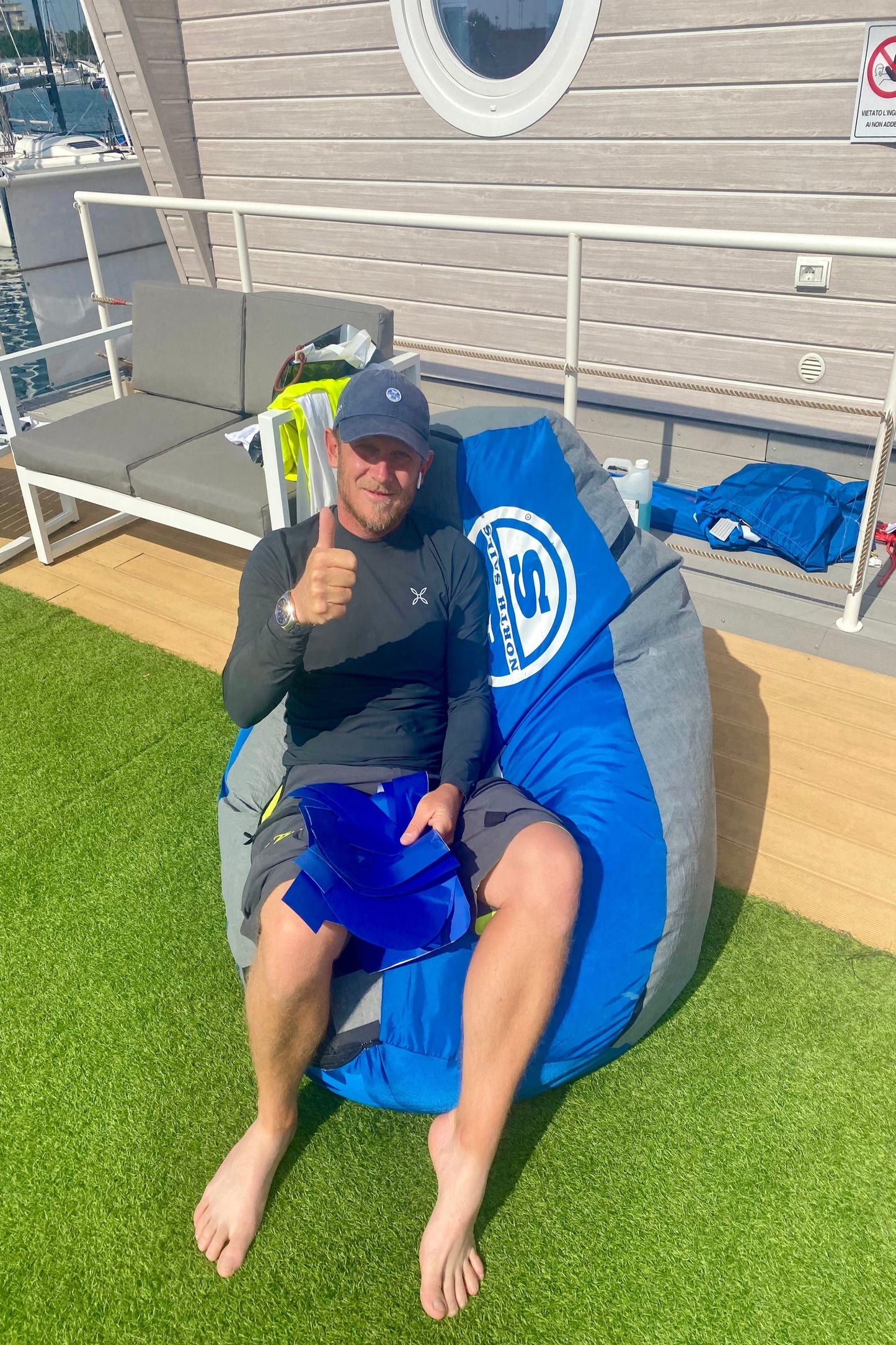 Up-cycled sailcloth and canvas into a comfy beanbag