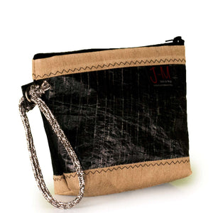Pouch Hotel, 3Di carbon black, beige, handcrafted from upcycled sails by JM Sails and Bags
