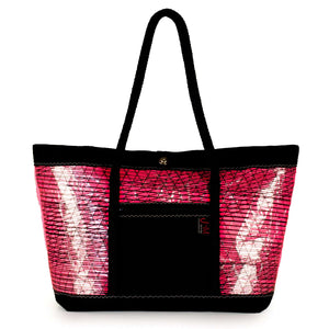 
            
                Load image into Gallery viewer, Tote Mike, pink and black, handmade in Italy from recycled sails by JM Sails and Bags, FS
            
        