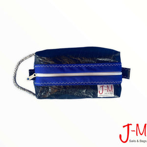 Toiletry bag Golf medium, black 3Di / blue handmade by J-M Sails and Bags, top view
