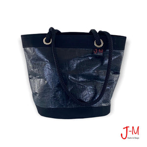 SHOULDER BAG LIMA LARGE, BLACK 3DI / BLACK handmade from upcycled sails in Italy by J-M Sails and Bags, front side