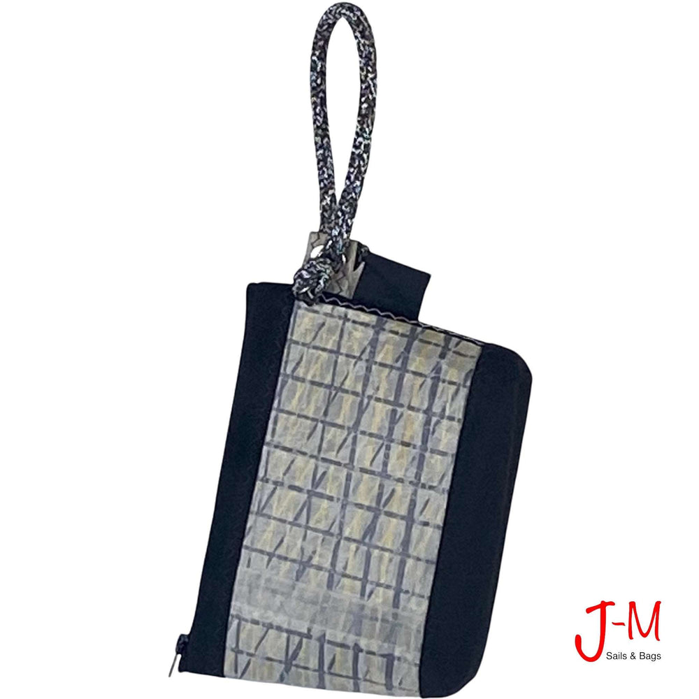 
                  
                    Pouch Hotel, sailcloth grey / black canvas handmade in Italy. J-M Sails and Bags .Hang back side
                  
                