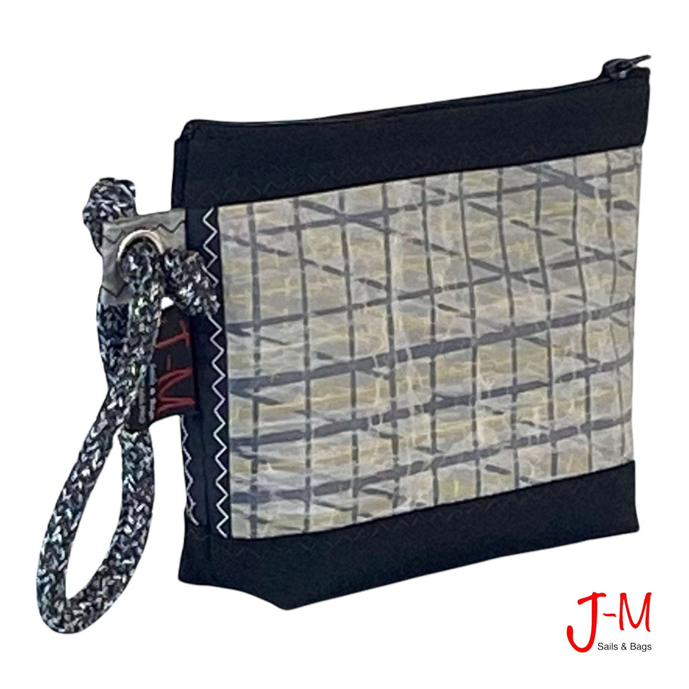 Pouch Hotel, sailcloth grey / black canvas handmade in Italy. J-M Sails and Bags 45 degrees