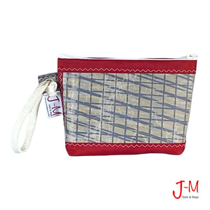 Pouch Hotel, Technora / grey / red, recycled sail handcrafted ny J-M Sails and Bags, frontside view