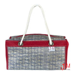 Duffel bag Bravo Small, grey sail / red canvas, handmade in Italy by J-M Sails and Bags Front view