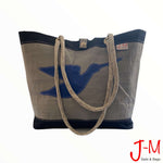 Shopping tote Delta, grey3Di / navy blue handmade in Italy by jmsailsandbags.com . front side