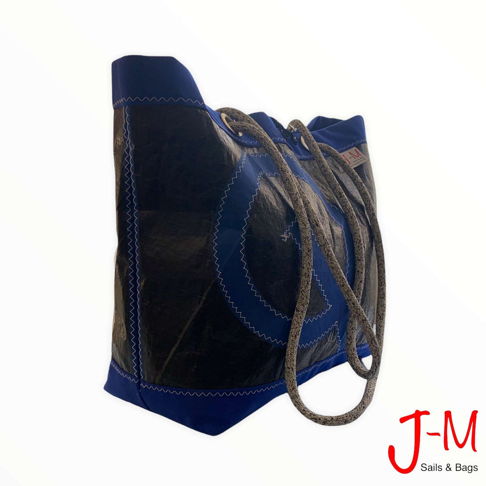 Shopping tote Delta, black 3Di / blue handcrafted by J-M Sails and Bags, 45*
