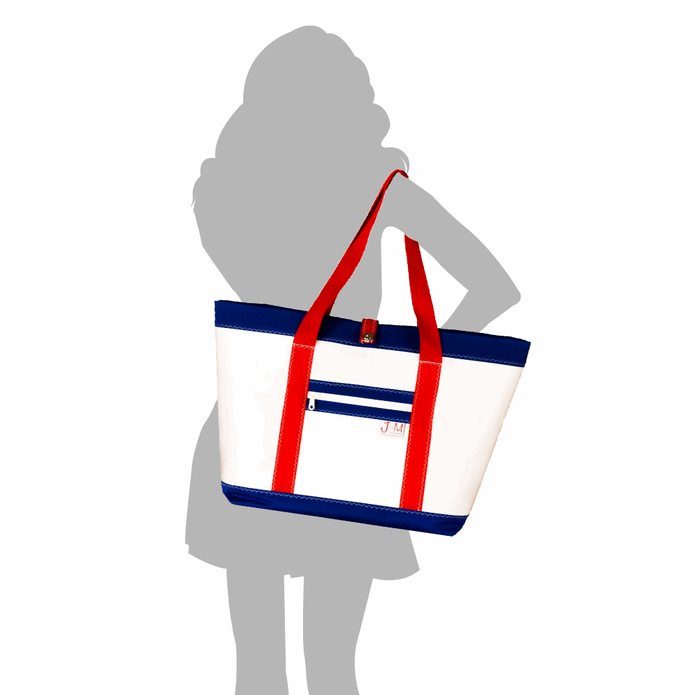 
            
                Load image into Gallery viewer, Tote Mike on size model , J-M Sails and Bags
            
        