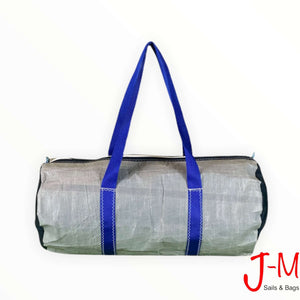 Duffel bag Alfa Large, grey 3Di / navy, handmade by J-M Sails and Bags, back side