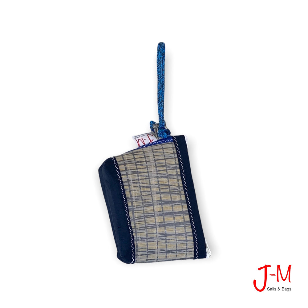 Pouch Hotel Grey / Navy, handcrafted from repurposed sailcloth by J-M Sails and Bags in Italy. Hanging front side