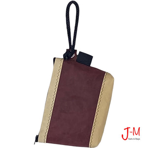 Pouch Hotel, dacron bordeaux / beige sailcloth and canvas handmade in Italy by J-M Sails and Bags. Back side view
