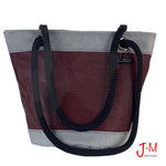 Shoulder bag "Lima medium", dacron bordeaux  sail,grey nautical canvas handmade in Italy by J-M Sails and Bags. Front view
