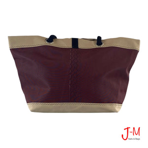 Shopping tote Delta, bordeaux sailcloth / light beige nautical canvas handmade in Italy by J-M Sails and Bags. Back side