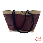 Shopping tote Delta, bordeaux sailcloth / light beige nautical canvas handmade in Italy by J-M Sails and Bags. Front side