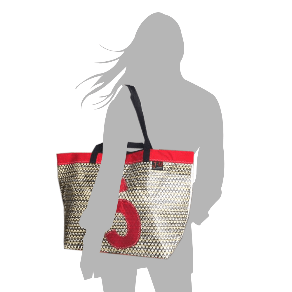 
            
                Load image into Gallery viewer, Shopping tote Delta,sailcloth / nautical canvas handmade in Italy by J-M Sails and Bags. Size model
            
        