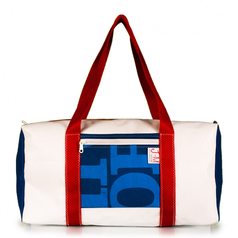Duffel Bravo Medium. Dacron / blue #2 / grey stripe (FS) J-M Sails and Bags
